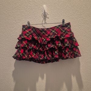 Plaid Ruffle Mini Skirt - Red and Black